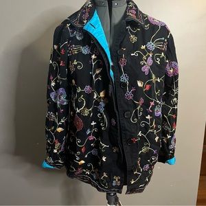 Quacker Factory Beaded Embroidered Jacket Womens Medium Black